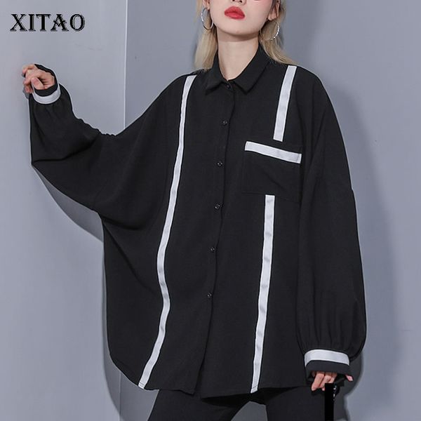 

xitao] 2019 new arrival europe casual loose blouse fashion women broadcloth button patchwork turn-down collar blouse dll3264, White