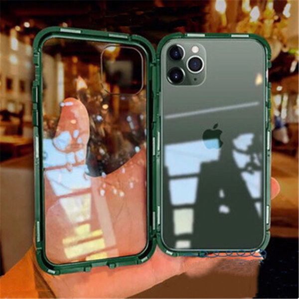 

for iphone 11 pro max magnetic adsorption metal bumper front back dual glass cover 50pcs/up