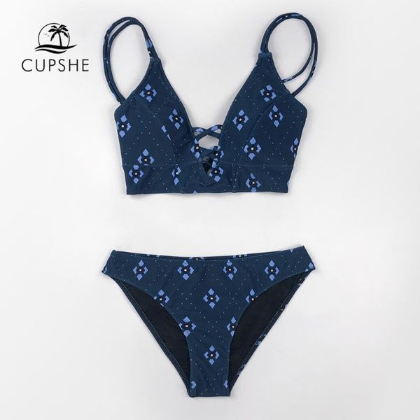 

cupshe вмс ромбические низкой талией печать бикини устанавливает сексуальные кружева вырез купальник из двух частей купальники женщины пляж, White;black