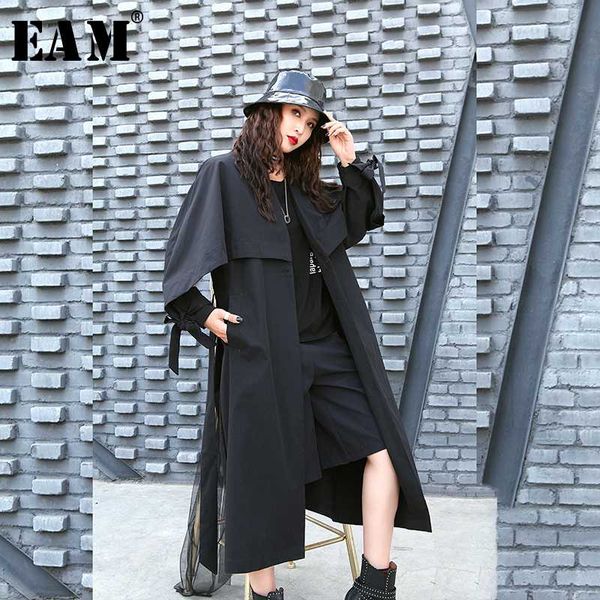 

eam] women black bandage brief long big size trench new v-collar long sleeve loose fit windbreaker fashion spring 2020 1r479, Tan;black