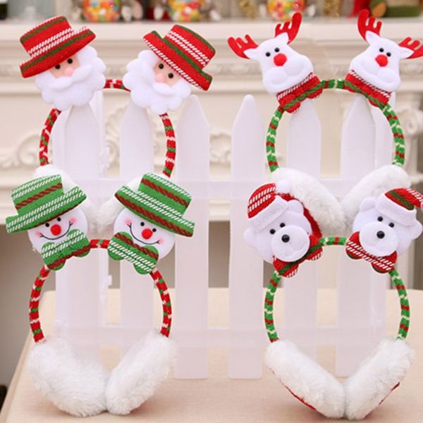 

christmas headband children santa snowman earmuffs bear deer headbands xmas party winter warm earmuffs gift for new year