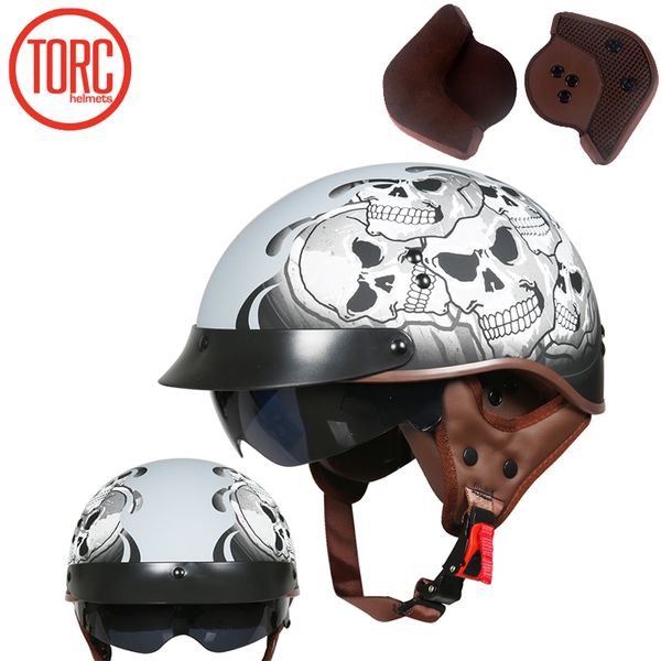 

torc new arrival vintage half face motorcycle helmet casco casque moto retro helmets with inner sun visor t55