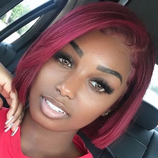 99j Bob Lace Front Human Hair Wigs Burgundy Brazilian Virgin Short