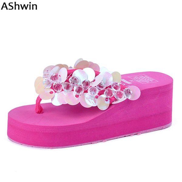 

ashwin bohemia sandals slides glitter shiny rhinestones flip flops women wedge platform summer beach slippers shoes women mules, Black