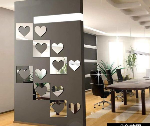 30 adesivi murali a specchio quadrati a forma di cuore. Adesivo per soggiorno con pasta decorativa impermeabile per corridoio del ristorante