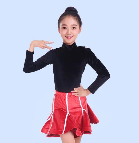 

kids latin dress rumba salsa tango dress vestido latino dance competition red purple orange mw m0044, Black;red