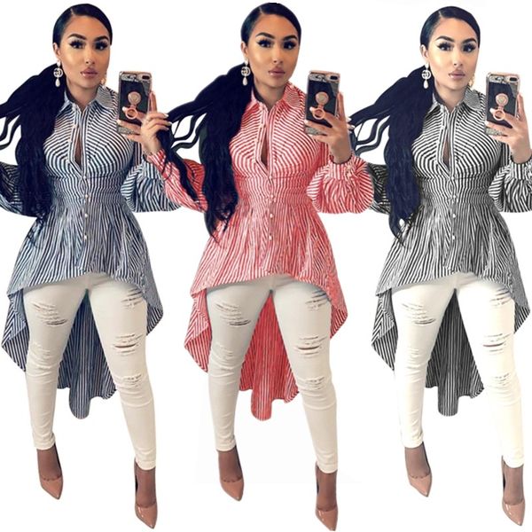 

p8134 europe and the united states explosion models women's blue and white striped shirt short irregular skirt