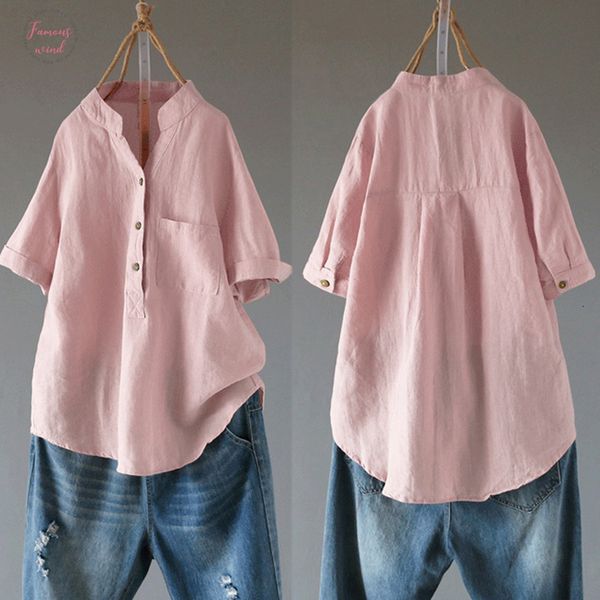 

down button shirts 2019 zanzea womens linen blouses female casual v neck tunic chemise tees summer blusas plus size, White