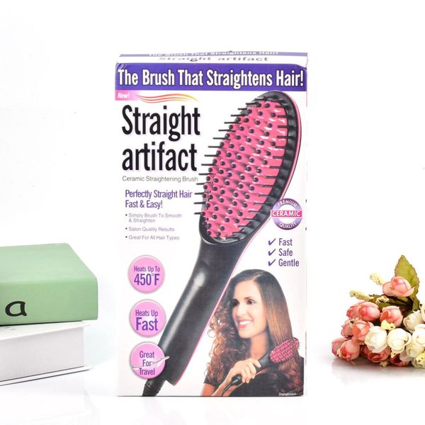 

professional lcd display fast hair straightener comb no harm hair electric smooth straight brush for salon styling, Black