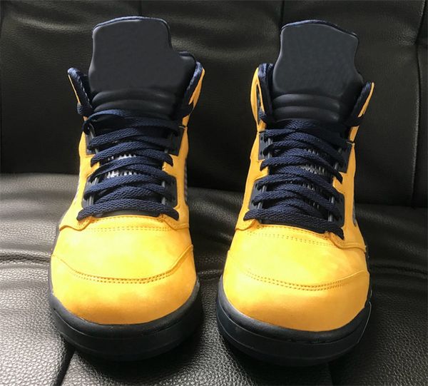 

2019 new authentic 5 sp мичиган inspire amarillo / college navy-amarillo мужчины баскетбол обувь спортивные кроссовки cq9541-704 с коробкой