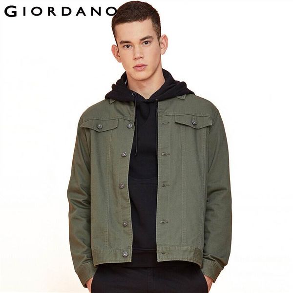 

giordano men jackets 3d flap pockets cargo long sleeve jacket cotton classical turn down collar button jaqueta masculin 13079819, Black;brown