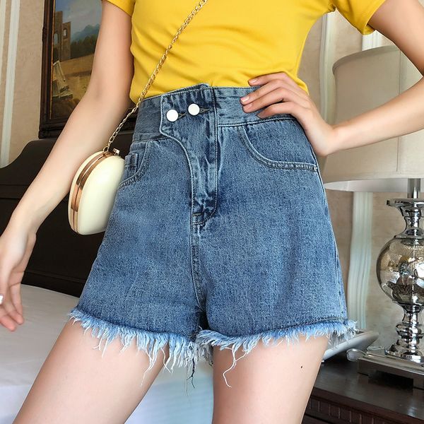

women's shorts black vintage denim high waisted wide leg classic blue jean for women summer short femme taille haute, White;black