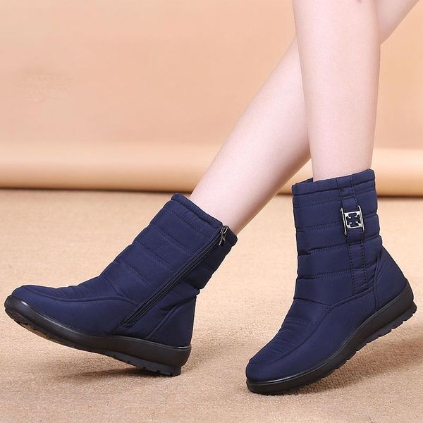

new snow boots plush warm mid-calf boots waterproof women winter zipper women boots female winter shoes, Black