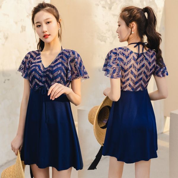 

women's new one-piece half-sleeve lace swimsuit hollowed-out large size add fat gather mingyuan spring swimsuit, White;black