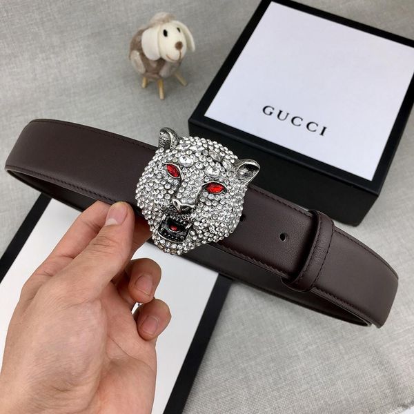 

full diamond antique латунь голова тигра дизайнерские ремни роскошные ремни мужчины женщины ремень повседневная гладкая пряжка ширина 38 мм, Black;brown