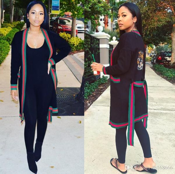 

women long sleeve tiger head sequined cardigan party ladies cardigans outerwear autumn women stripe stitching jacket cape mini dress