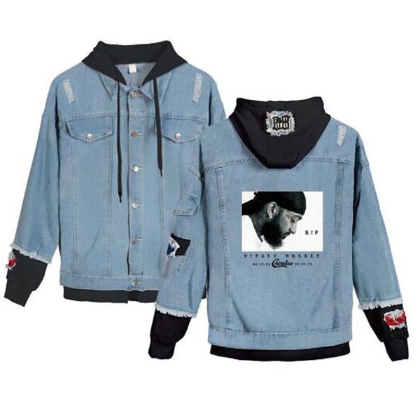 

Nipsey Hussle Женщины / мужчины Denim Jean колющие вскользь Harajuku джинсовой толстовки носить