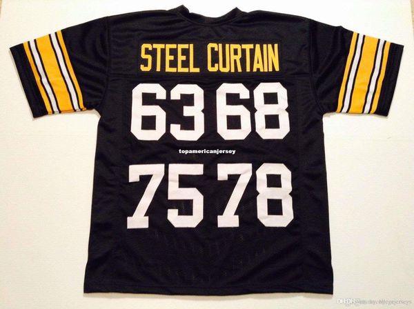 

nbspnfl retro custom sewn stitched 63 68 75 78 steel curtain black mitchell & ness jersey s-5xl,6xl men's football jerseys running, Black;blue