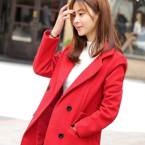 

season loose coat girls long fund woollen overcoat suit-dress student easy woolen loose coat woman, Black