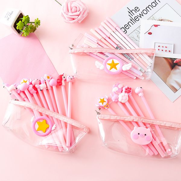 

15pcs cute girl heart pink gel pen set with pencil case school girl cartoon ink gel pen school stationery supplies kawaii gift