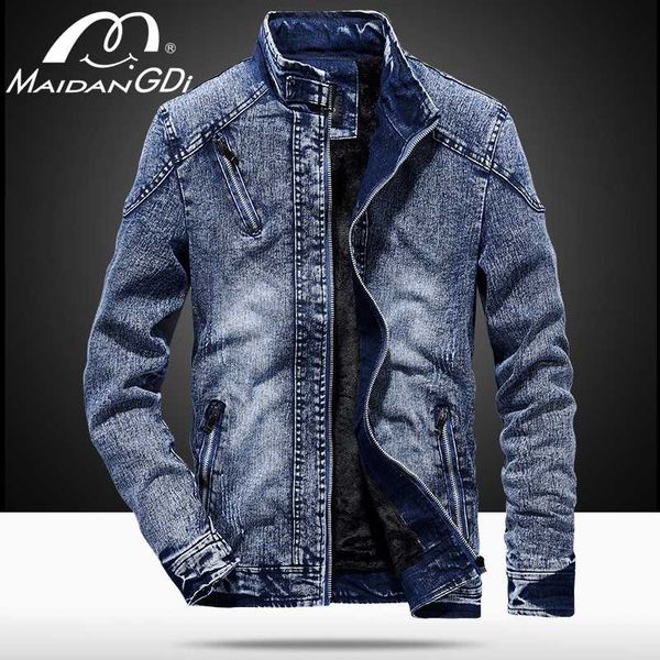 

men's jackets maidangdi men 2021 spring denim casual motor spliced fleece leather jacket male's autumn vintage coat, Black;brown