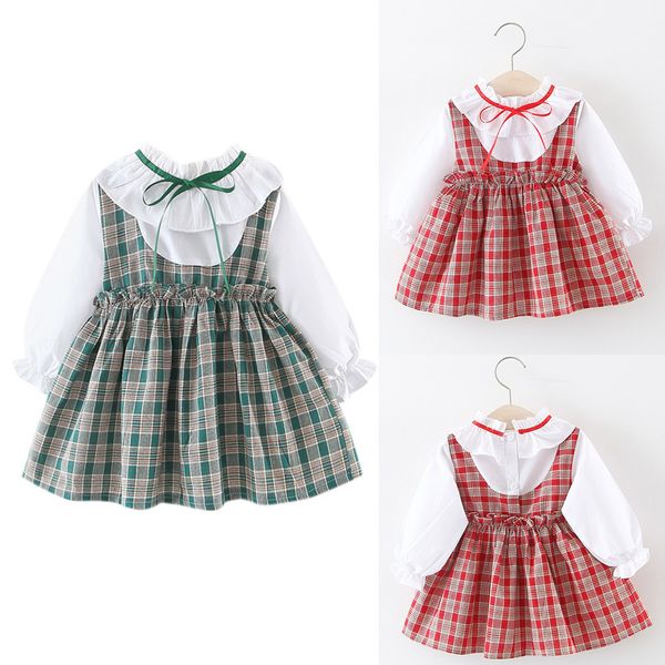 

muqgew toddler kid baby girl long sleeve stripe bow party plaid princess cute dress clothing o-neck vetement enfant fille, Red;yellow