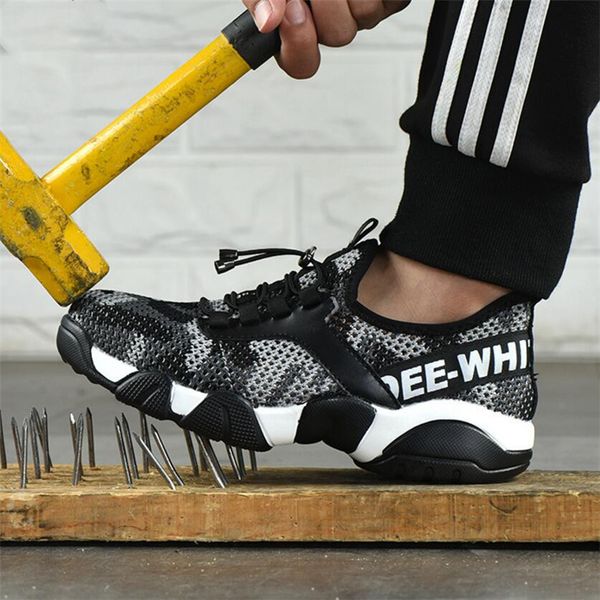 

men steel toe work safety shoes male comfortable industrial security shoes casual breathable sneakers puncture proof boots, Black