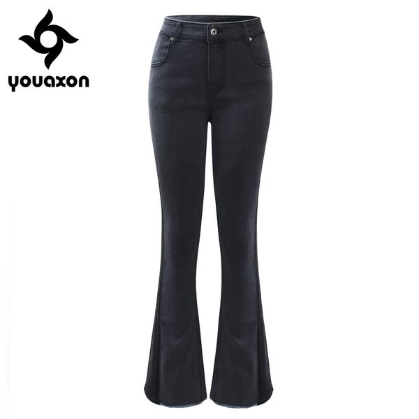 

2194 youaxon new eu size flare jeans woman plus size stretchy dark grey denim skinny pants trousers for women jeans, Blue