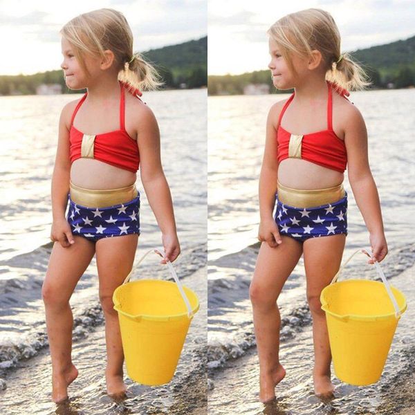 

casual kids baby girls stars print swimming costume bowknot dot bikini set swimsuit swimwear girls halter bathing suit