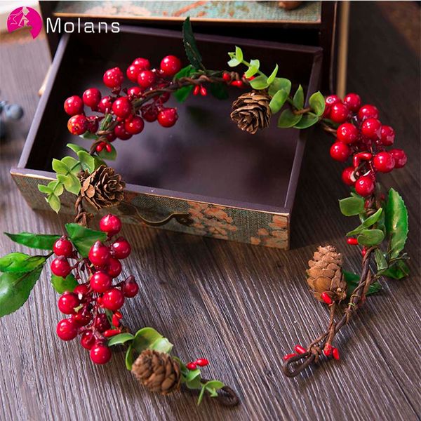

molans muti-color sweet imitation fruit hairbands for wedding immortal stimulation leaf hand woven twisted cane hair ornament