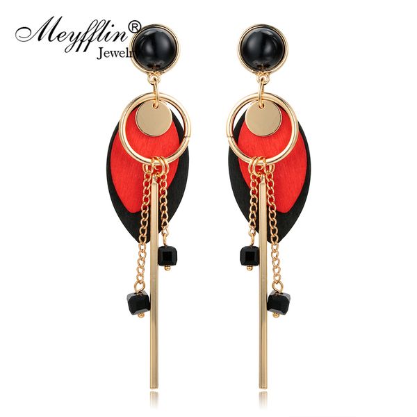 

meyfflin 2019 new fashion tassel statement earrings for women green red wood oval drop long earring from korean earings jewelry, Silver