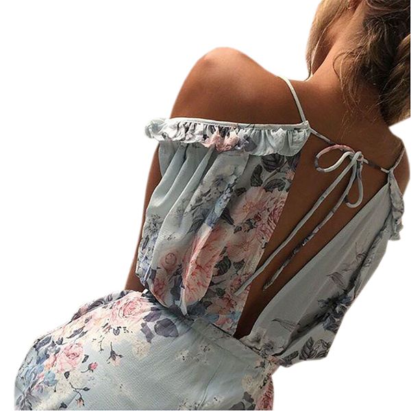 

floral printed summer playsuits beach women jumpsuit shorts ruffles 2019 boho rompers v neck backless casual overalls gv643, Black;white