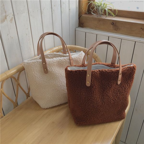 

women plush handbags casual hasp totes solid color soft female shoulder bags