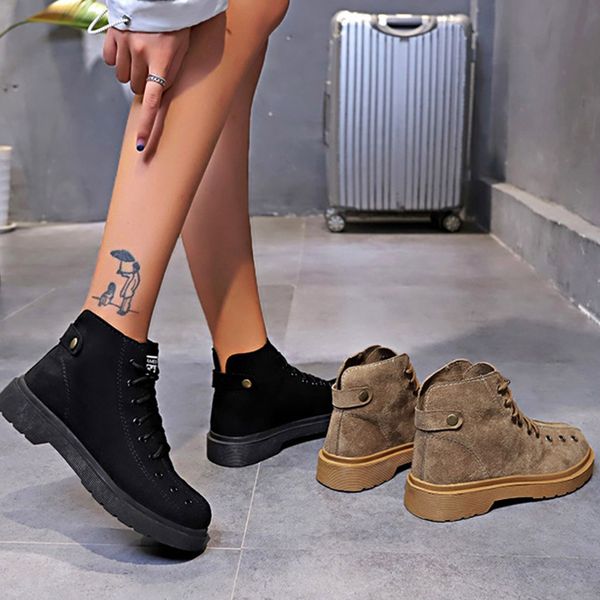

fashion suede ankle boots woman shoes new 2020 cross-tied non-slip short boots for woman non-slip breathable motorcycle, Black