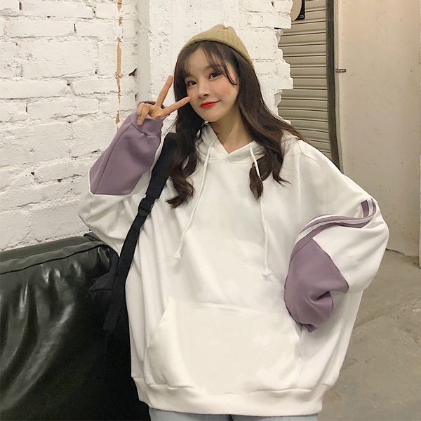 

2020 new autumn winter sweatshirt women's korean version solid hooded cropped long sleeve sweatershirt hooded korean style, Black