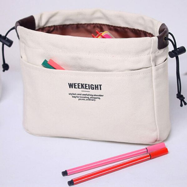 

девушка холст кошелек организатор сумка организатор вставка с отсеками макияж сумочка женщины большие make up bag