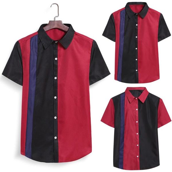 

men's casual shirts fashion color collision shirt 2021 summer short sleeve thin button blouse chemise homme men clothing camisas, White;black