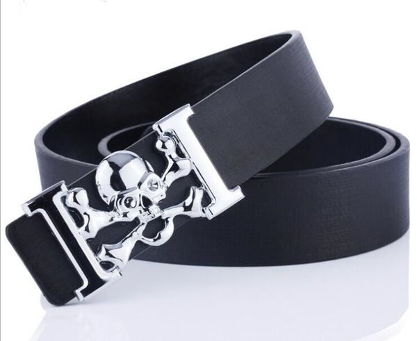 

men jeans belts h ghost head trousers belt harajuku designer belt punk leather cinto masculino ceinture homme 110cm, Black;brown