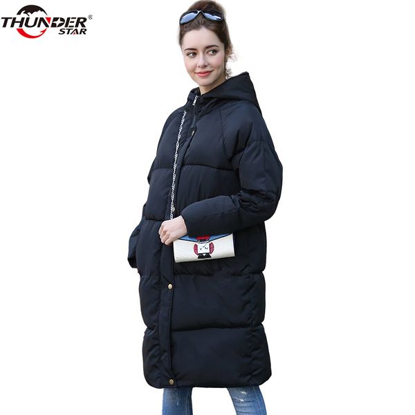 

winter jacket women 2018 new stitching hooded parka women loose long coat down winter warm jacket female plus size overcoat, Black
