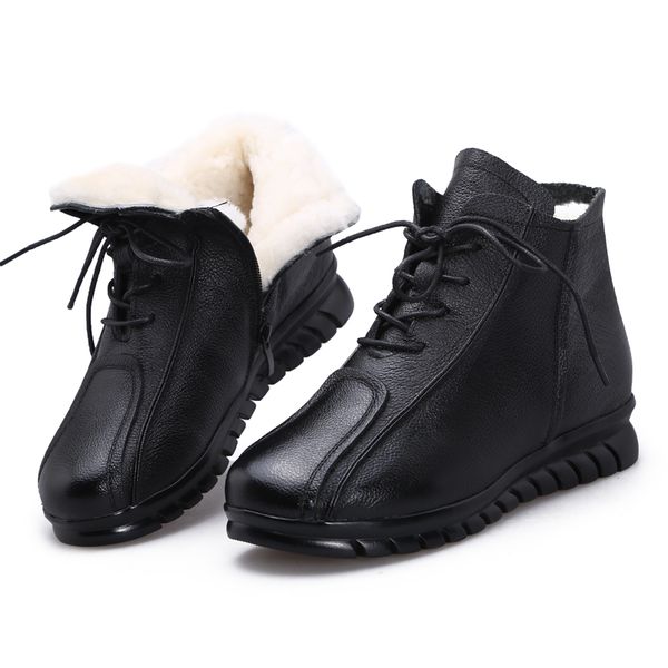 

gktinoo 2020 fashion winter flat ankle boots for women snow boots 100% genuine leather shearling wool fur warm shoes women, Black