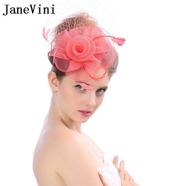 

janevini 2018 elegant bridal wedding hats feather net face veil hats flower fascinator bride mariage tocados bbodas sombreros
