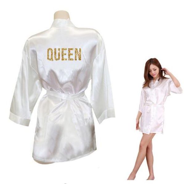 

queen golden glitter print kimono robes faux silk women bachelorette robes men gifts for her ing, Black;red