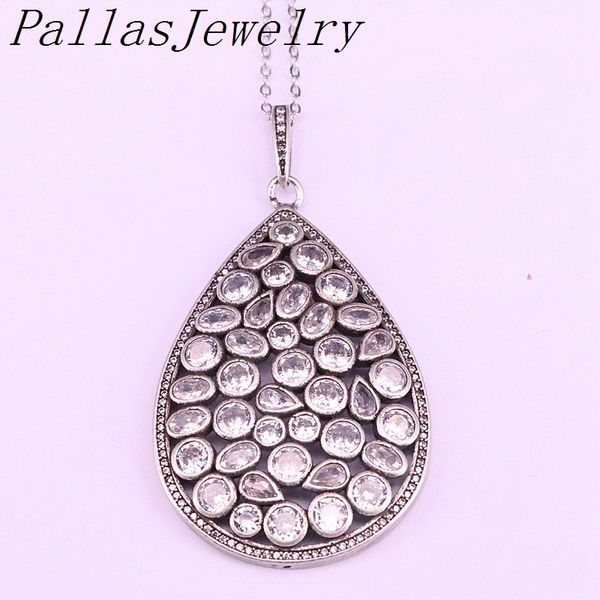 

3pcs clear cz cubic zirconia vintage dark silver color copper big drop shape pendant necklaces for women jewelry party gift