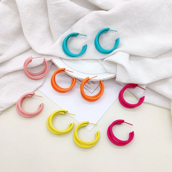 

fashion candy color three layer metal circle earrings geometric "c" shape hoop earrings for women christmas gift jewelry, Golden;silver