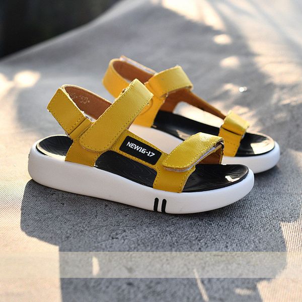 

2020 new summer genuine leather boys sandals fashion wild kid's sandals magic stick casual boys' bottom non-slip closed toe sand, Black;red