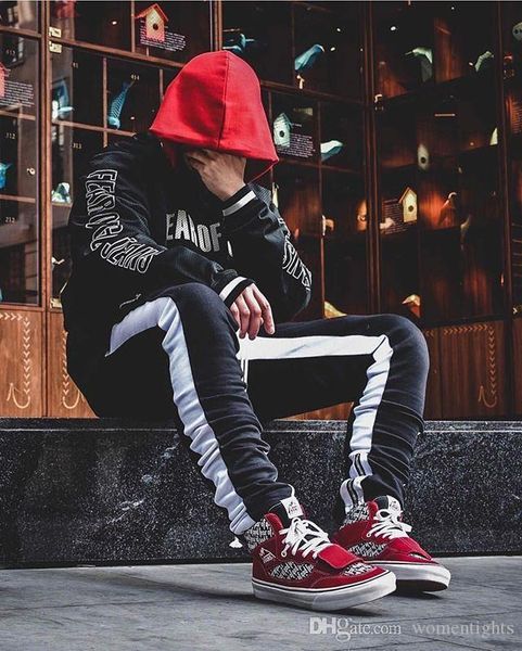 

брюки мода drawstring узкие мужские брюки карандаш повседневные мужские беговые брюки мужчины обшитые панелями мужская дизайнерская одежда, Black