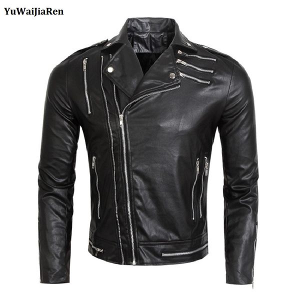 

yuwaijiaren кожаная куртка мужская мода весна нескольких zipper дизайн отворотом мотоцикла кожаные куртки пальто мужские куртки pu велосипед, Black