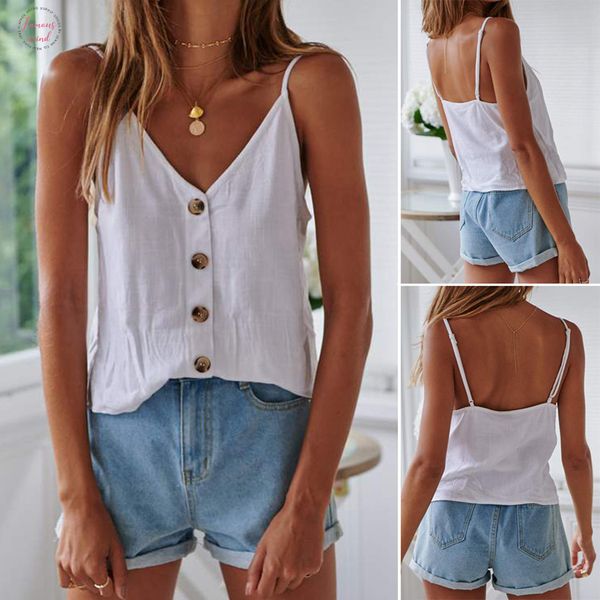 

womens button up fashion sleeveless vest female summer button tiered solid vest tank ladies shirt salidas de playa para mujer, White