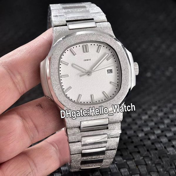 

new sport nautilus 40mm 5711/1 5711/1a-011 white texture dial automatic mens watch frost gold frosted steel case bracelet hello_watch, Slivery;brown