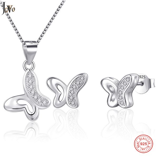

sterling silver s925 jewelry set stud earrings and necklace butterfly shape silver jewelry set for women